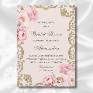 Invitation Rococo rose Floral Vintage Fête des mariées de piv