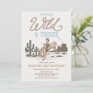 Invitation Rodeo Bleu Marron Jeune Sauvage Trois 3ème Anniver