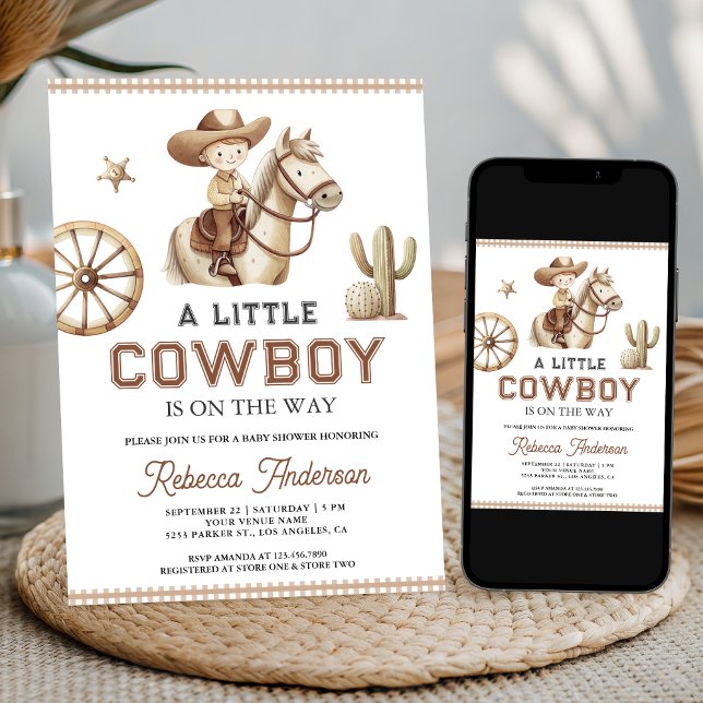 Invitation Rodéo Far West Petit Cow-boy Code QR Baby Shower (Créateur téléchargé)