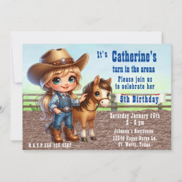 Invitation Rodéo Occidentale Petite Cowgirl Avec Cheval Anniv