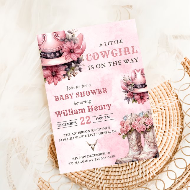 Invitation Rodéo rose Baby shower Western Cowgirl (Créateur téléchargé)