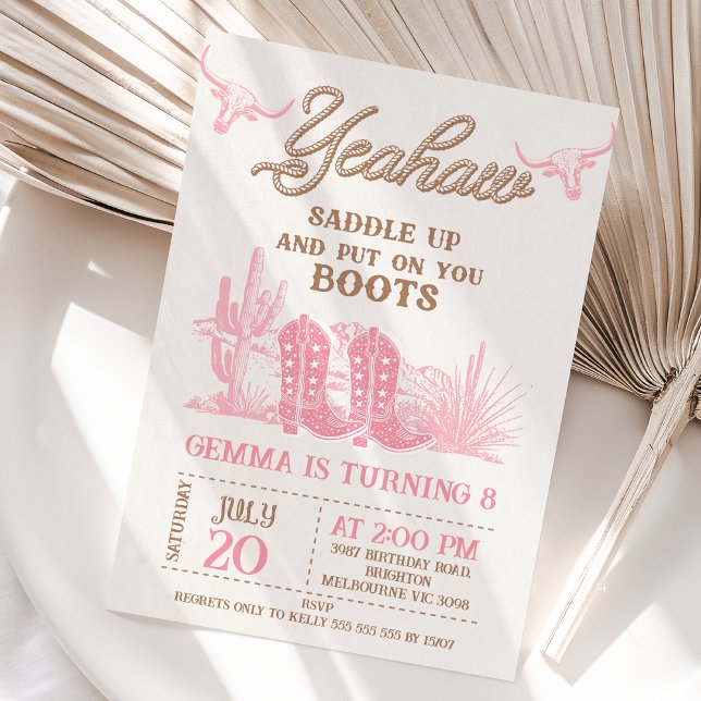 Invitation Rodeo rose Brown Western Boots Cowgirl Anniversair (Saddle Up And Put On Your Boots Birthday Invitation Template, Western Cowgirl Boots Birthday Invite)