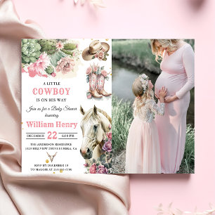 Invitation Rodéo rose Western Cowboy Baby shower