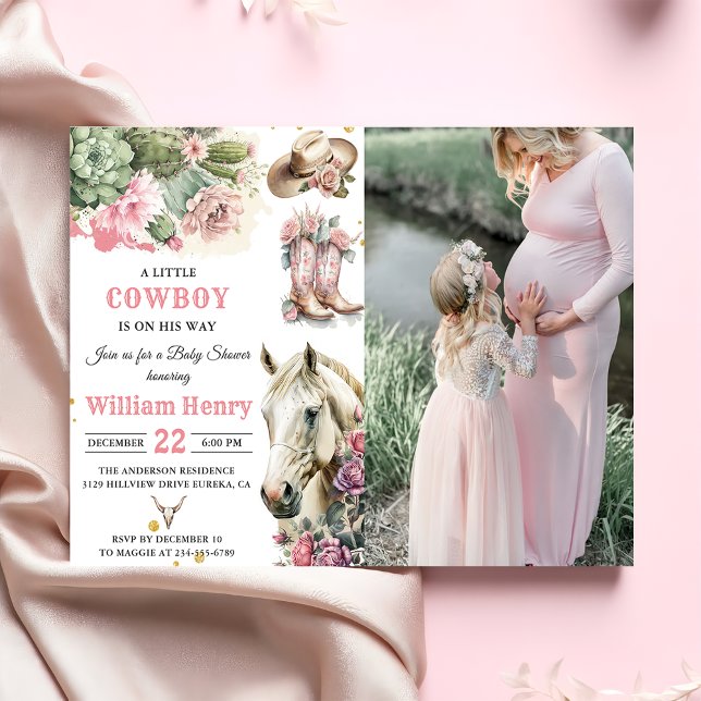 Invitation Rodéo rose Western Cowboy Baby shower (Créateur téléchargé)