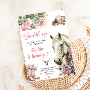 Invitation Rodéo rose Western Cowboy fête d'anniversaire