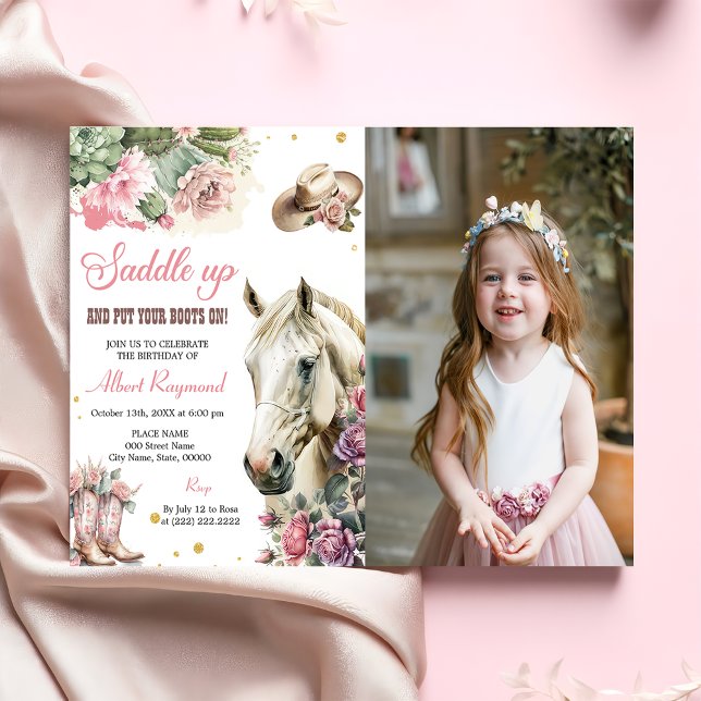 Invitation Rodéo rose Western Cowboy fête d'anniversaire (Créateur téléchargé)