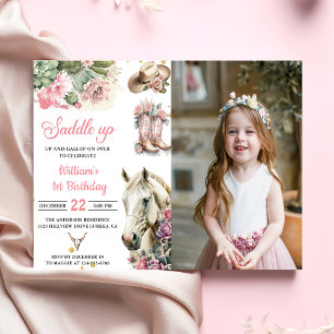 Invitation Rodéo rose Western Cowboy fête d'anniversaire Phot