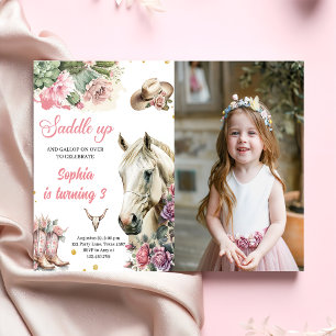 Invitation Rodéo rose Western Cowboy fête d'anniversaire Phot