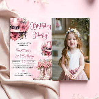 Invitation Rodéo rose Western Cowgirl Anniversaire Photo