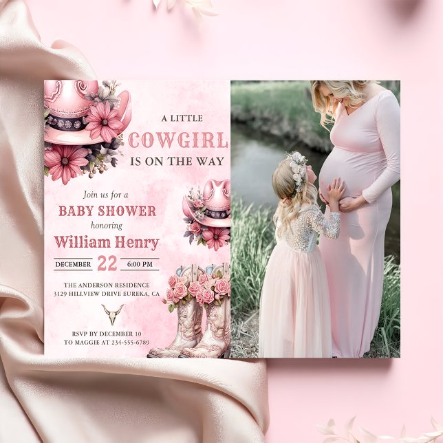 Invitation Rodéo rose Western Cowgirl Baby shower photo (Créateur téléchargé)
