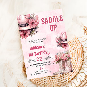 Invitation Rodéo rose Western Cowgirl fête d'anniversaire