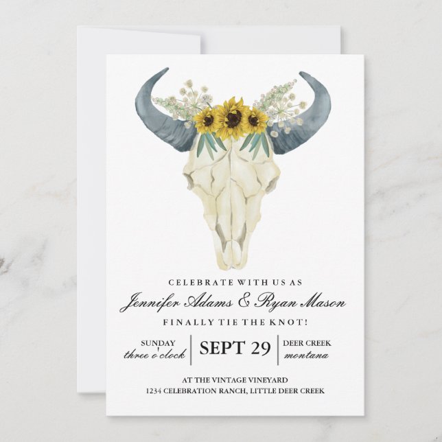 Invitation Rodéo rustique aquarelle | Tournesols Mariages (Devant)