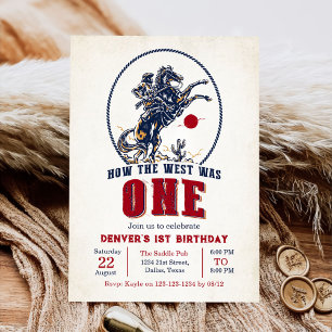 Invitation Rodéo vintage Red Cowboy 1er anniversaire