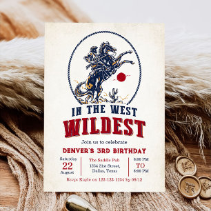 Invitation Rodéo vintage Red Cowboy 3e anniversaire