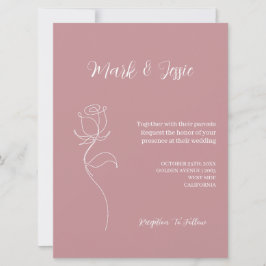 Invitation ROE rose et blanc Mariage simple