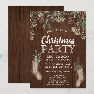Invitation ROGNES FROSTY   Rustic Wood White Christmas Party