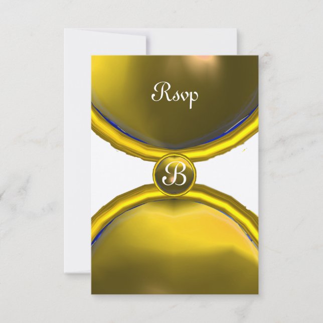 Invitation ROGNES MAGIQUES, MONOGRAM rsvp gem champagne jaune (Devant)