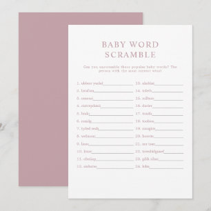 Invitation ROGUE Moderne Dusty Rose Baby Word Scramble Jeu