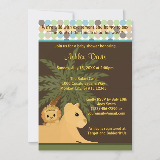 Invitation Roi d'invitation de baby shower de LION de la (Devant)