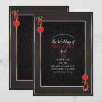 Roi et Reine de Coeur Noir Rouge Élégant Mariage