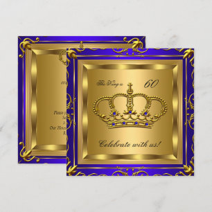 Invitation Roi ou Reine Bleu Royal Or Fête d'Anniversaire 2