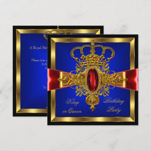 Invitation Roi ou Reine Bleu Royal Rouge Fête d'Anniversaire