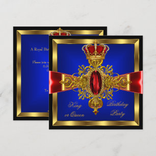 Invitation Roi ou Reine Royal Bleu Rouge fête d'anniversaire