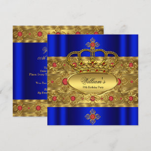 Invitation Roi Prince Royal Bleu Or Rouge Couronne Anniversai