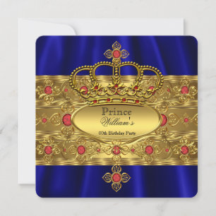 Invitation Roi Prince Royal Bleu Régale Rouge Couronne Annive