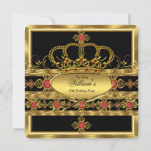 Invitation Roi Prince Royal Or Couronne Rouge Fête d'Annivers