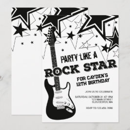 Invitation Rokstar guitare noir et blanc anniversaire