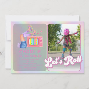 Invitation Roll Disco Roller Anniversaire de enfant de patina