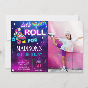 Invitation Roll Girl Skate Birthday Photo
