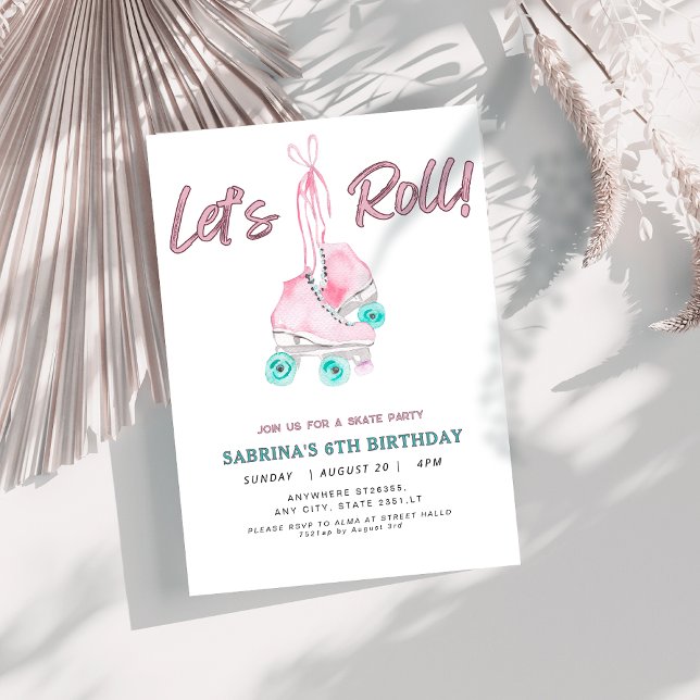 Invitation Roll Retro Girl patinage fête d'anniversaire (Créateur téléchargé)
