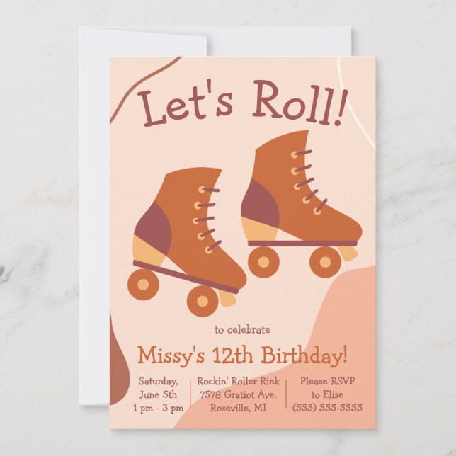 Invitation Roll ! Roller Skate à thème fête d'anniversaire (Devant)