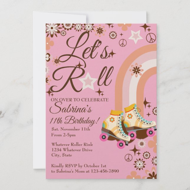 Invitation Roll Roller Skating Birthday Party (Devant)