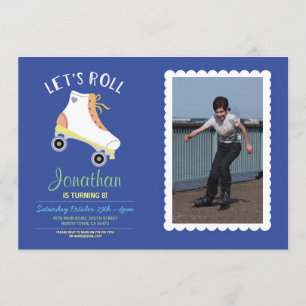 Invitation Roll Rollerskate Blue Birthday Party Photo
