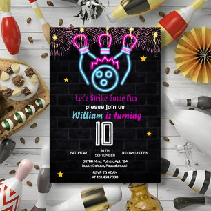 Invitation Roll Strike cool sports bleu Bowling 10e anniversa