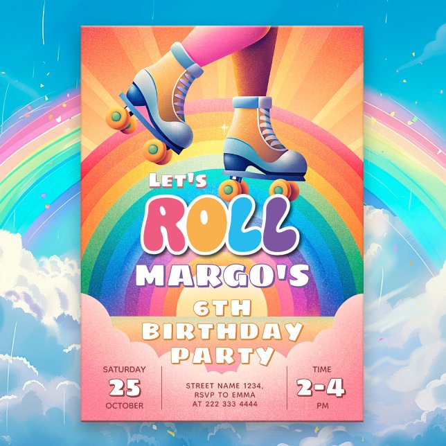 Invitation Roller Disco Arc-en-ciel fête d'anniversaire (Créateur téléchargé)
