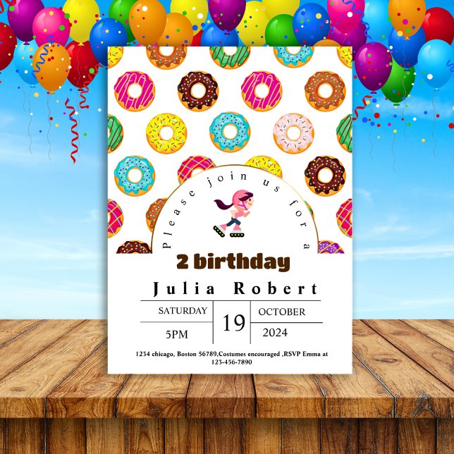 Invitation Roller Patinage beignets de dessert Anniversaire j (Créateur téléchargé)