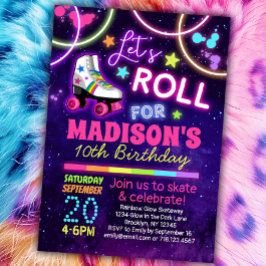 Invitation Roller Patins filles Rainbow Neon fête d'anniversa