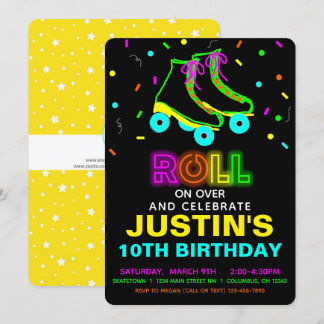 Invitation Roller Skate Glow Neon Anniversaire Fête Invitatio