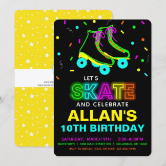 Invitation Roller Skate Glow Neon Anniversaire Fête Invitatio