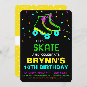 Invitation Roller Skate Neon fête d'anniversaire