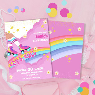 Invitation Roller skate Retro Rainbow fête d'anniversaire