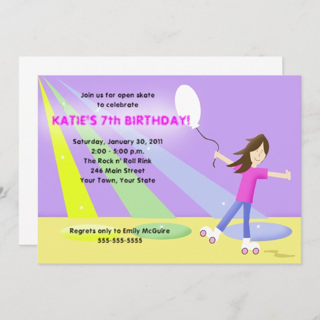 Invitation ROLLER SKATE Rollerskate 5x7 Anniversaire (Devant / Derrière)
