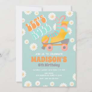 Invitation Roller Skate Thème Groovy Années 70 Anniversaire R