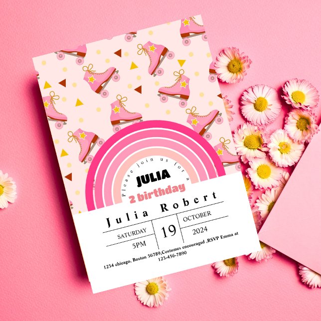 Invitation Roller Skating Girls Anniversaire rose violet (Créateur téléchargé)