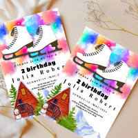 Roller Ski neige hiver aquarelle Anniversaire