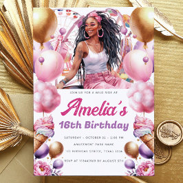 Invitation Rollercoaster Party African American Girl Custom